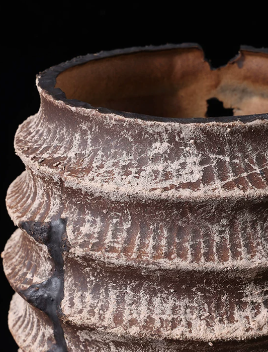 Rising Fortune Tiered Vintage Clay Vase