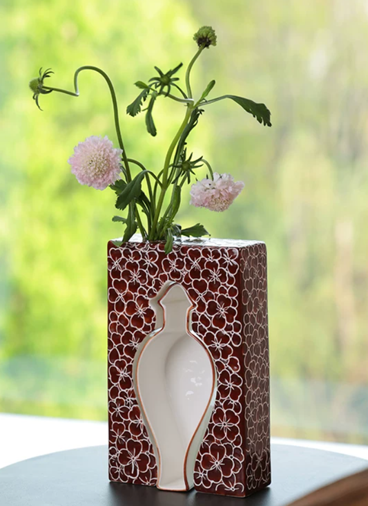 Blossom Whisper Hand-Painted Porcelain Vase